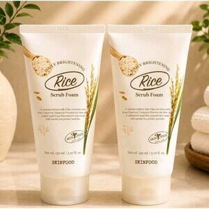 2 Pack SKINFOOD Daily Brightening Rice Scrub Foam Facial Cleanser Face Wash 5 Oz